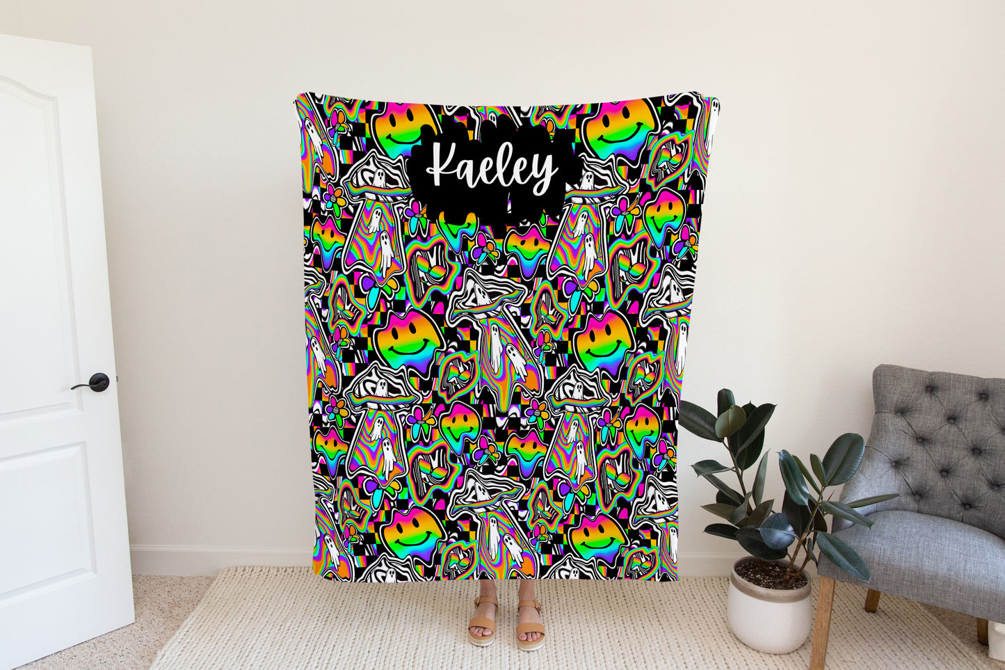 Trippy rainbow Velveteen Plush Blanket