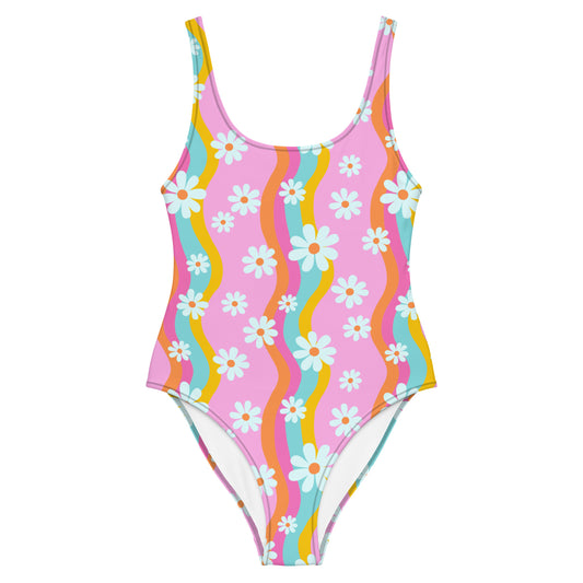 Pink Floral Groovy Rave and Festival Bodysuit