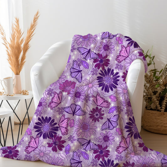 Purple Butterfly and floral Minky Blanket