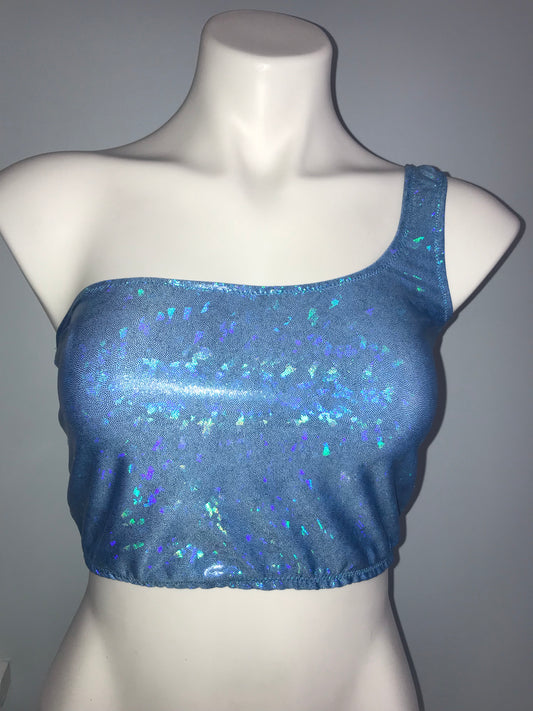 Holographic one shoulder crop top, holographic crop top, edc outfit, rave top, holographic top - Electric Couture Dolls