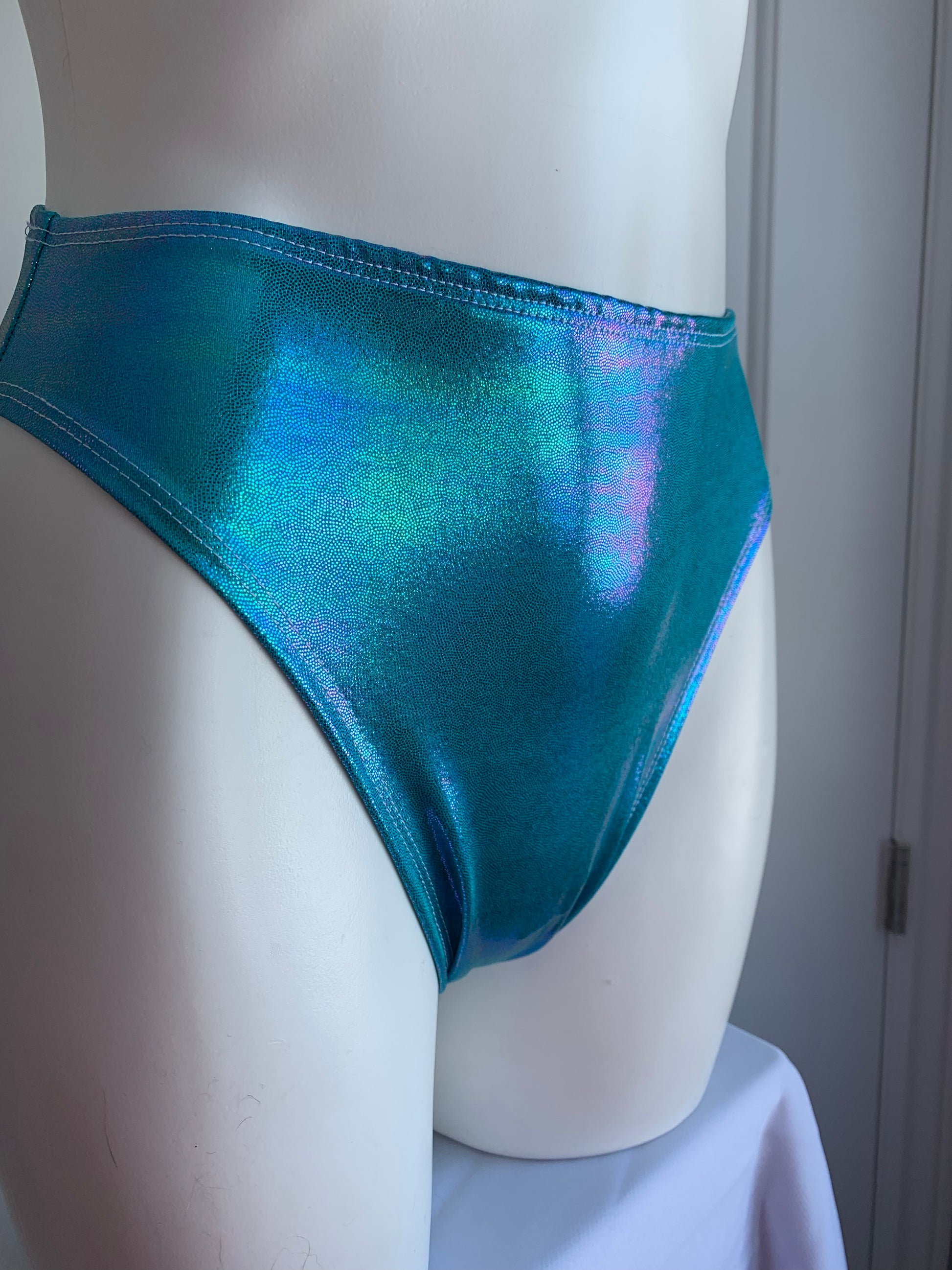Holographic Rave Bottoms, High waisted, Cheeky, thigh high - Electric Couture Dolls
