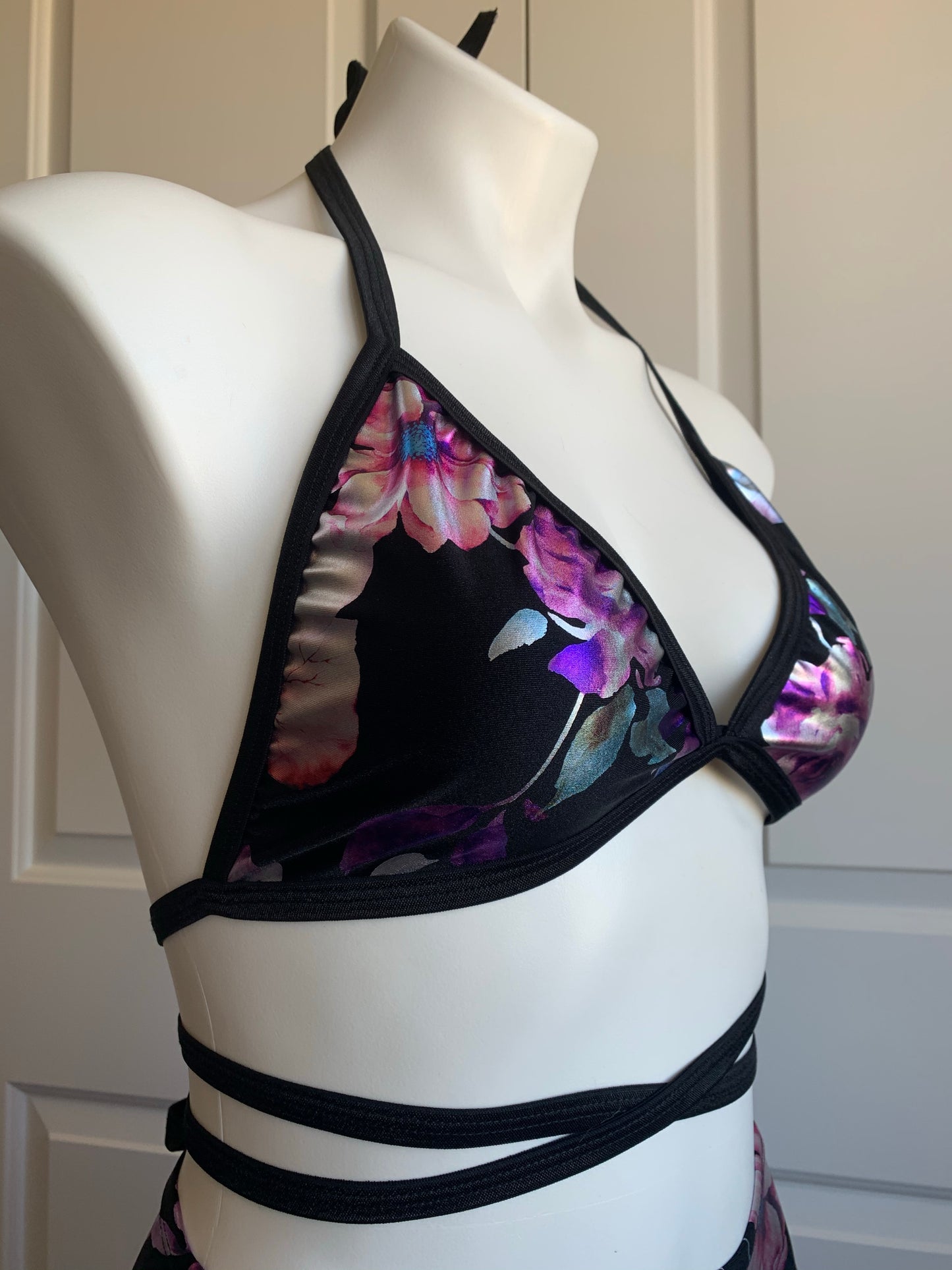 Metallic Roses Rave top, rave bralette, pattern top, holographic top, rave outfit, edc outfit - Electric Couture Dolls