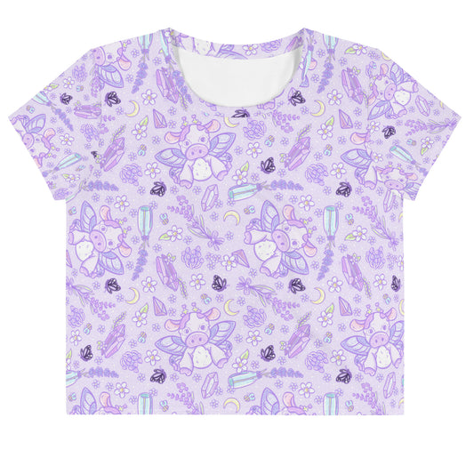 Lavender Cow Crop Tee, Plus sizes available