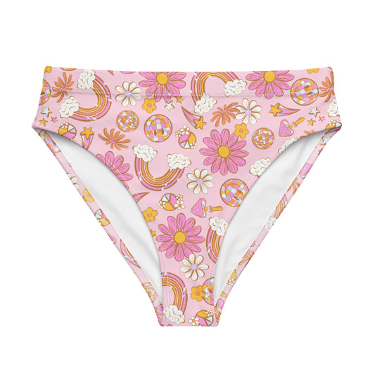 Pink Disco high-waisted bikini bottom, plus size available