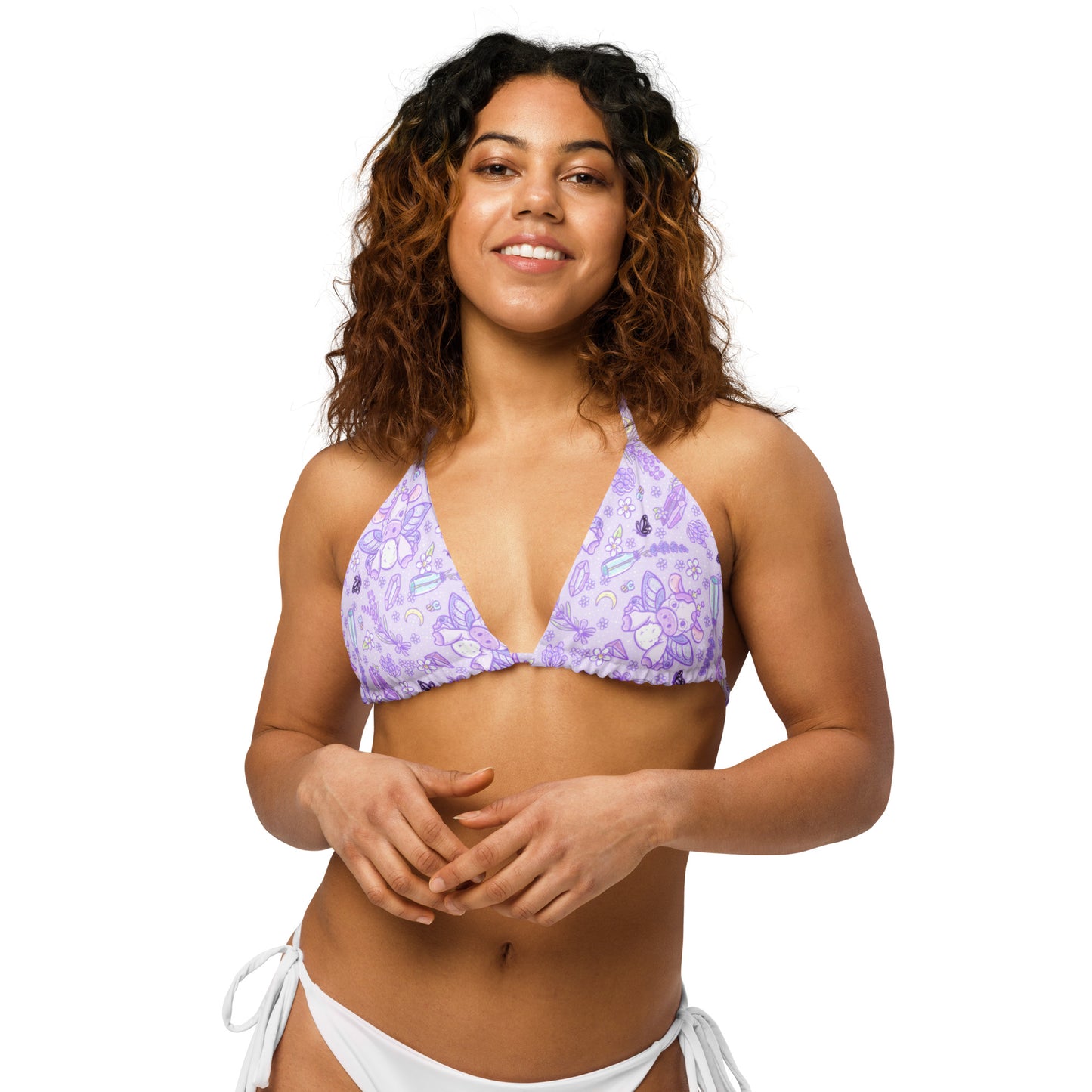 Lavender Cow string bikini top, plus size available