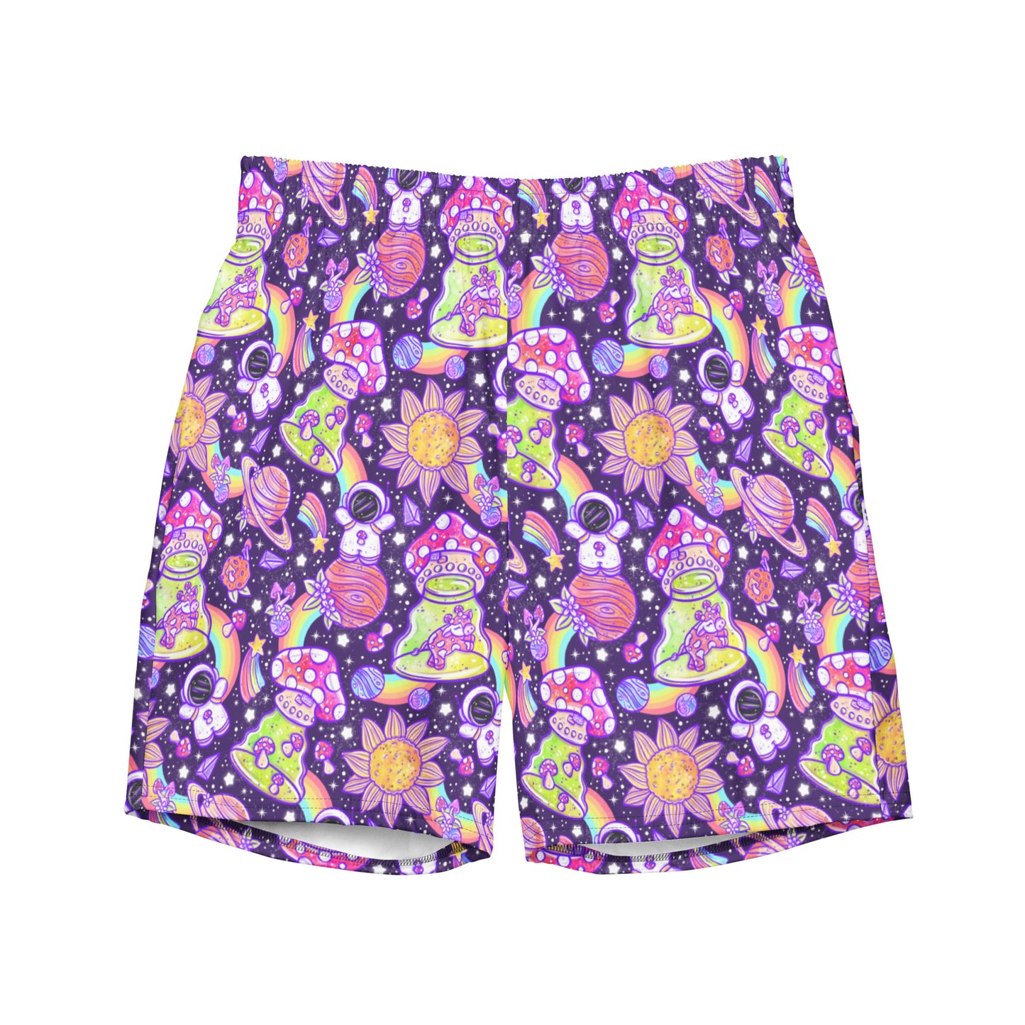 Space Shrooms Men's swim trunks, rave bottoms, Available in plus size